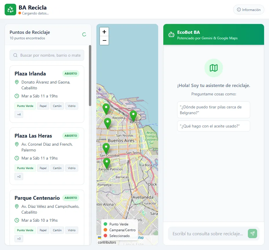 Screenshot del proyecto BA Recicla