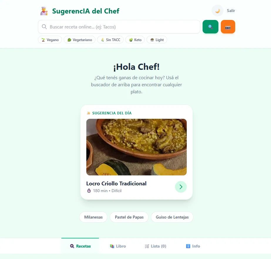 Screenshot del proyecto SugerencIA del Chef