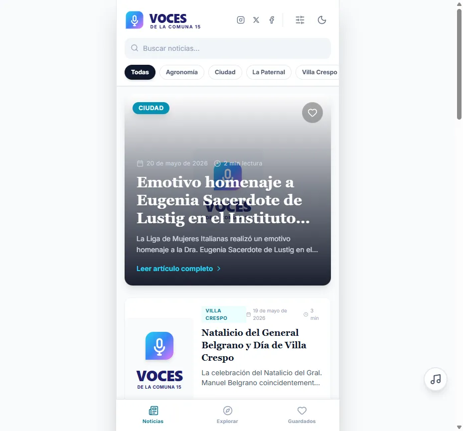 Screenshot del proyecto Voces de la Comuna 15